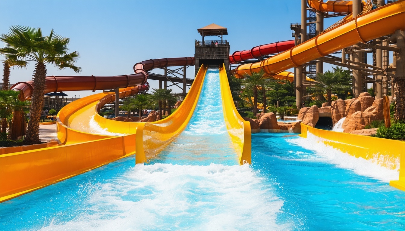 Water slides and attractions at Aquaventure World Dubai