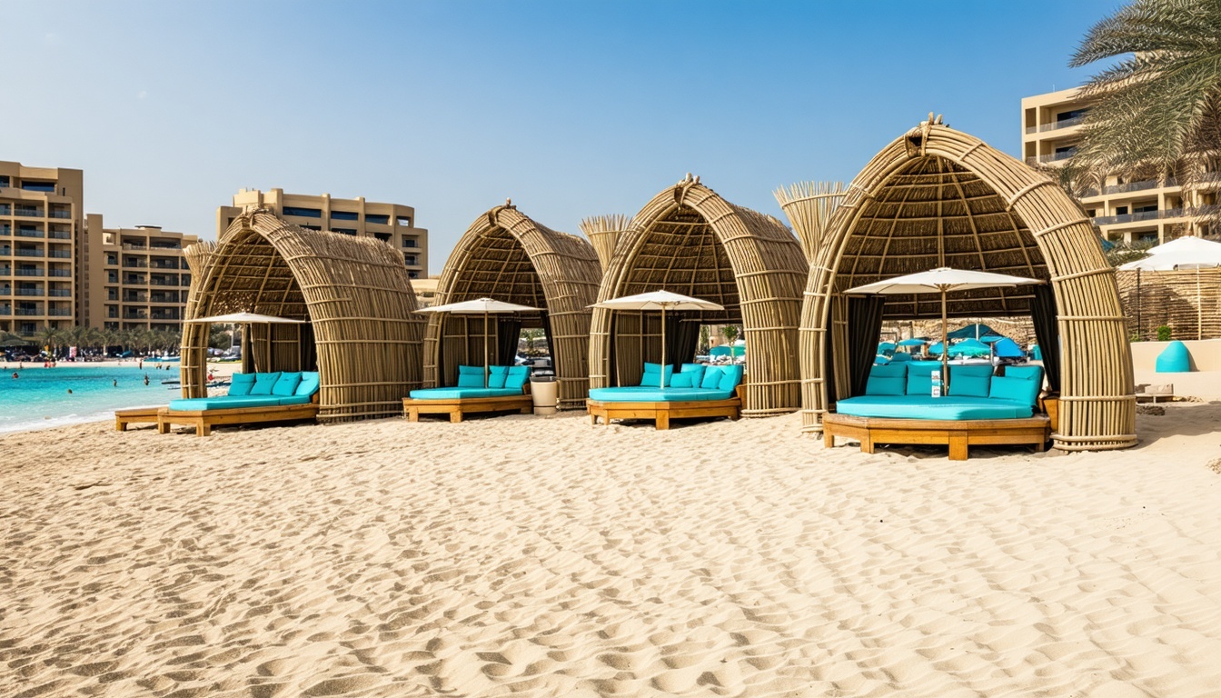 Luxurious cabanas and beach relaxation at Aquaventure World Dubai